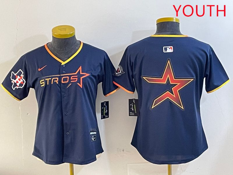 Youth Houston Astros Blank Drak Blue Three generations Joint Name 2025 Nike MLB Jersey style 12